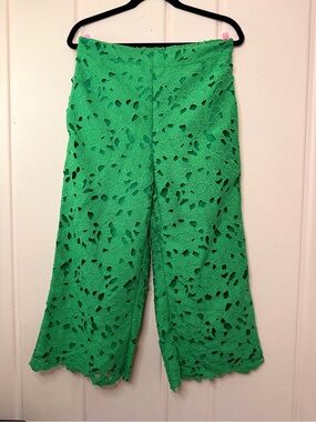 STYLEWE Bright Green Floral Lace Wide-Leg Pants SzM